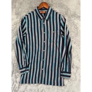 Vintage Missoni Shirt Mens Small 34x29 Blue Stripe Cotton Knit Stretch